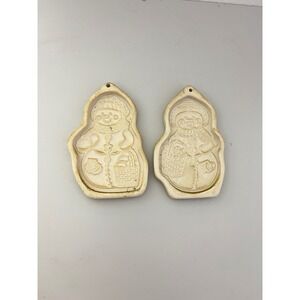 Longaberger Cookie Molds Cream 1999 Snowman Pottery Set of 2